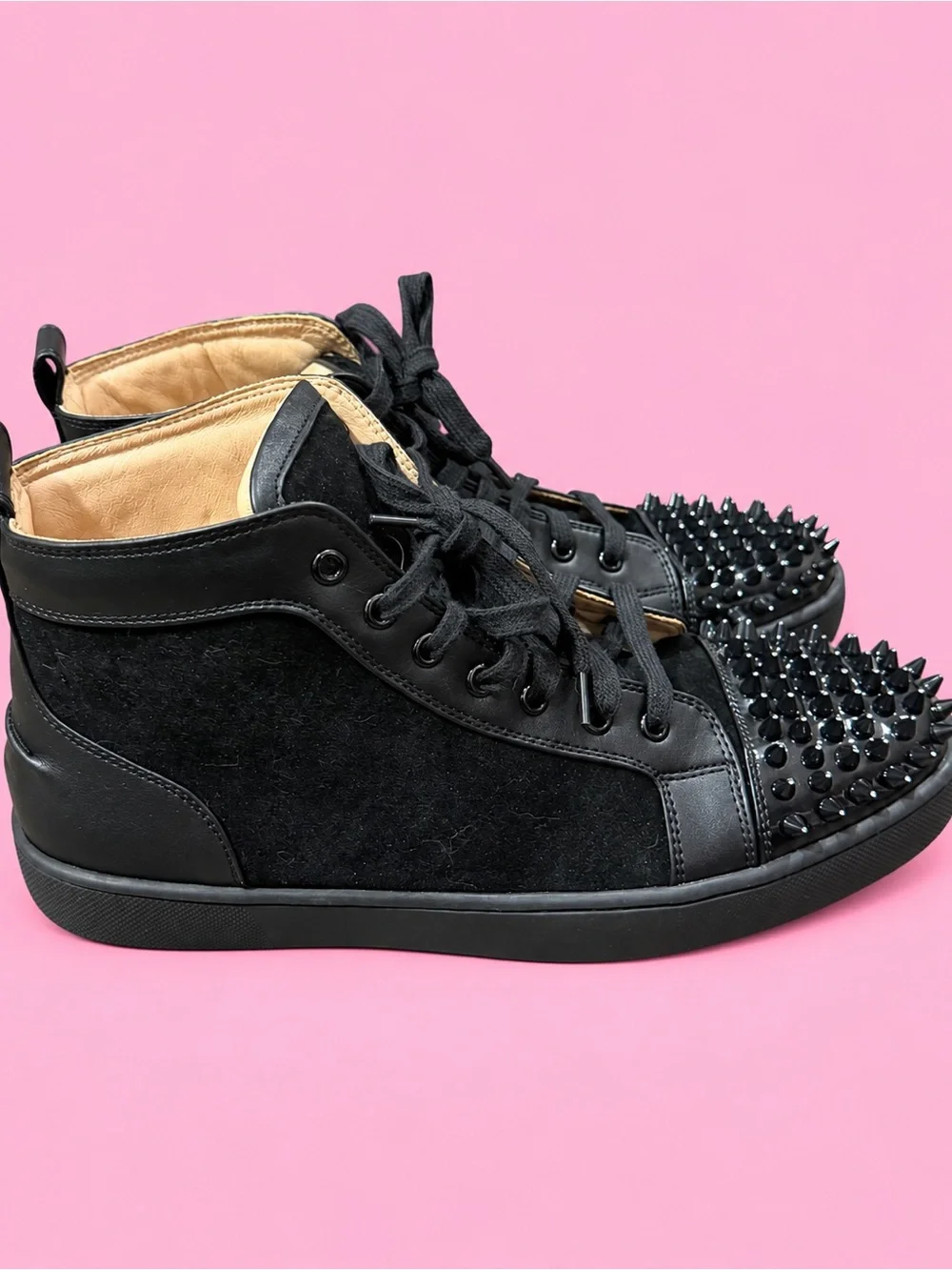 New Christian Louboutin Lou Spikes Suede Leather High Top Black Size 47 / US 14